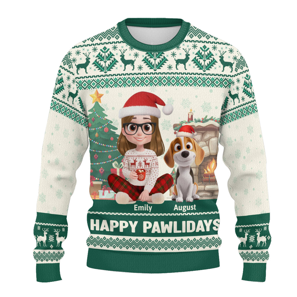 PSTS28 Happy Pawlidays Dog Mom Xmas - Personalized Custom Sweater