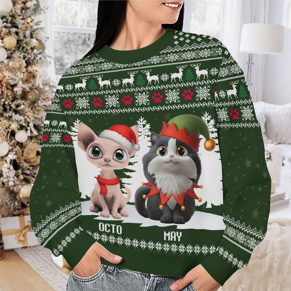 PSTS37 Cat Lover Christmas Pattern - Personalized Custom Sweater