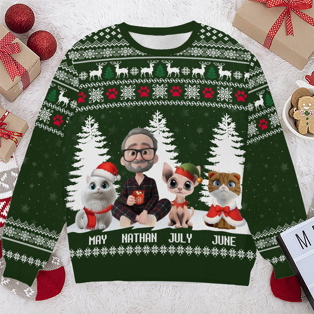 PSTS36 Cat Dad Christmas Pattern - Personalized Custom Sweater