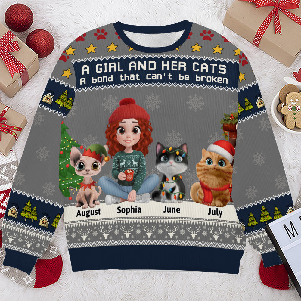 PSTS05 A Girl And Her Cat Xmas - Personalized Custom Sweater