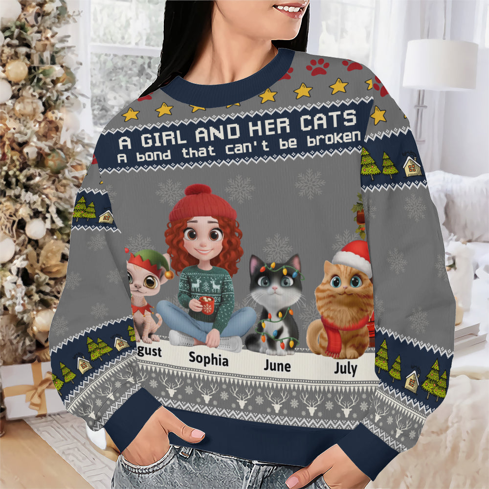 PSTS05 A Girl And Her Cat Xmas - Personalized Custom Sweater