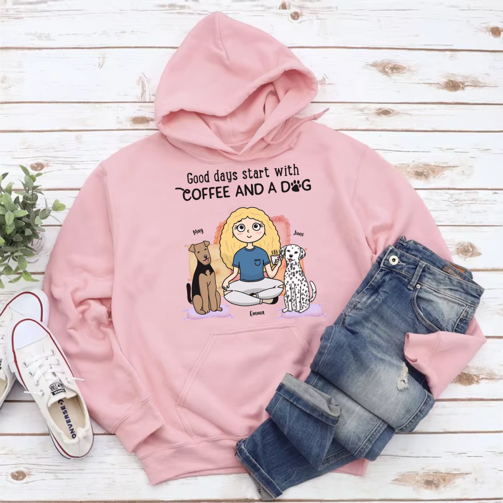 PST33 Good Days Start With Coffee And A Dog Kawaii Woman