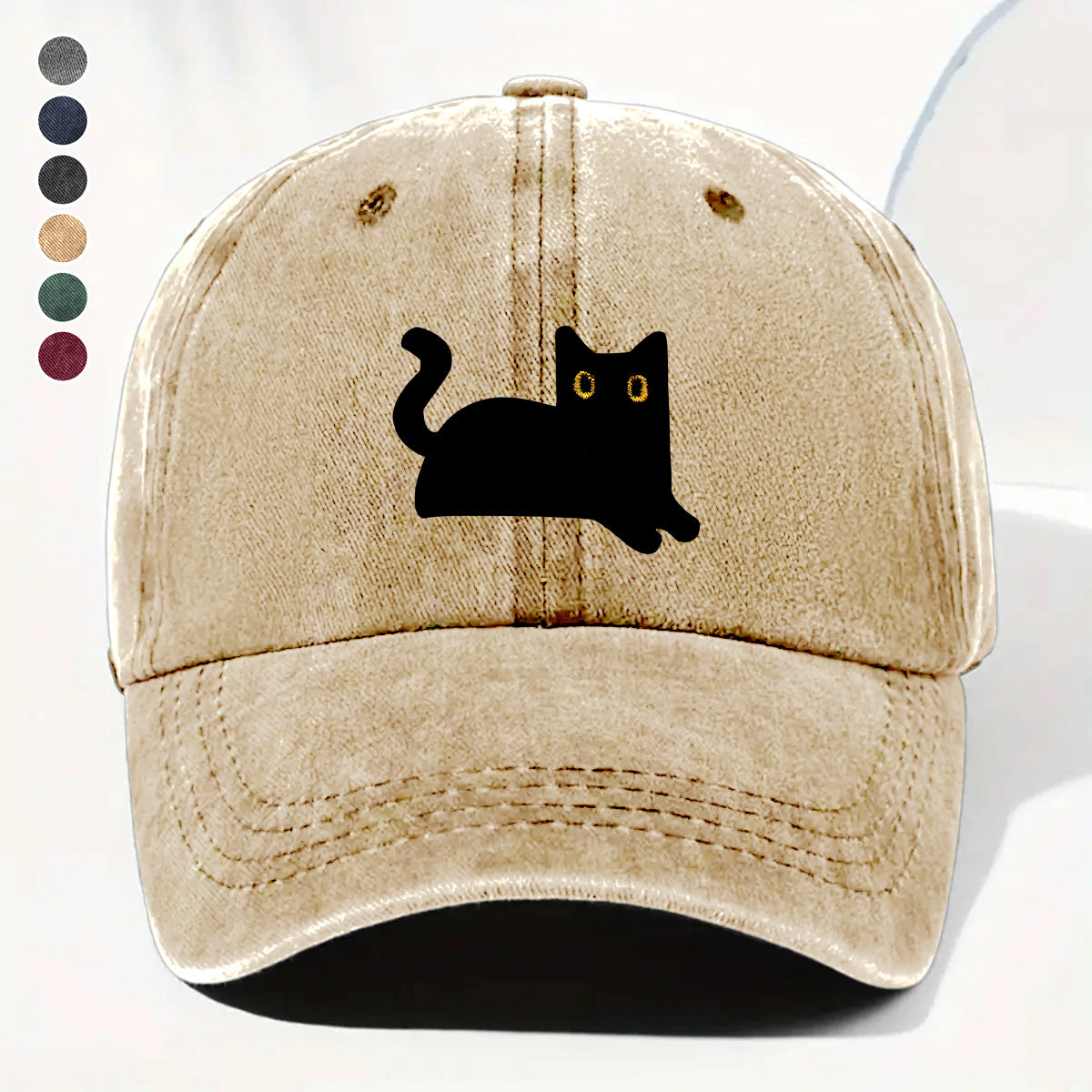 PSC29 Black Cat Funny Cat Lover - Wash Denim Cap