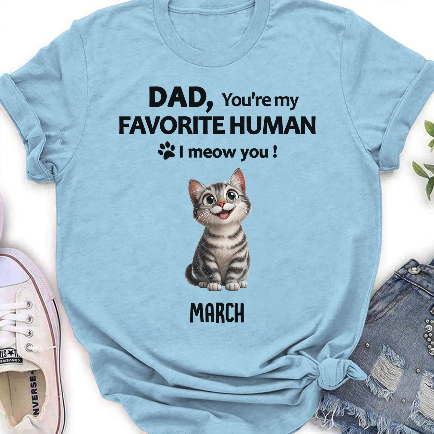 Miah1512 Dad Mom You're My Favorite Human I Meow You-Personalized Custom T-shirt