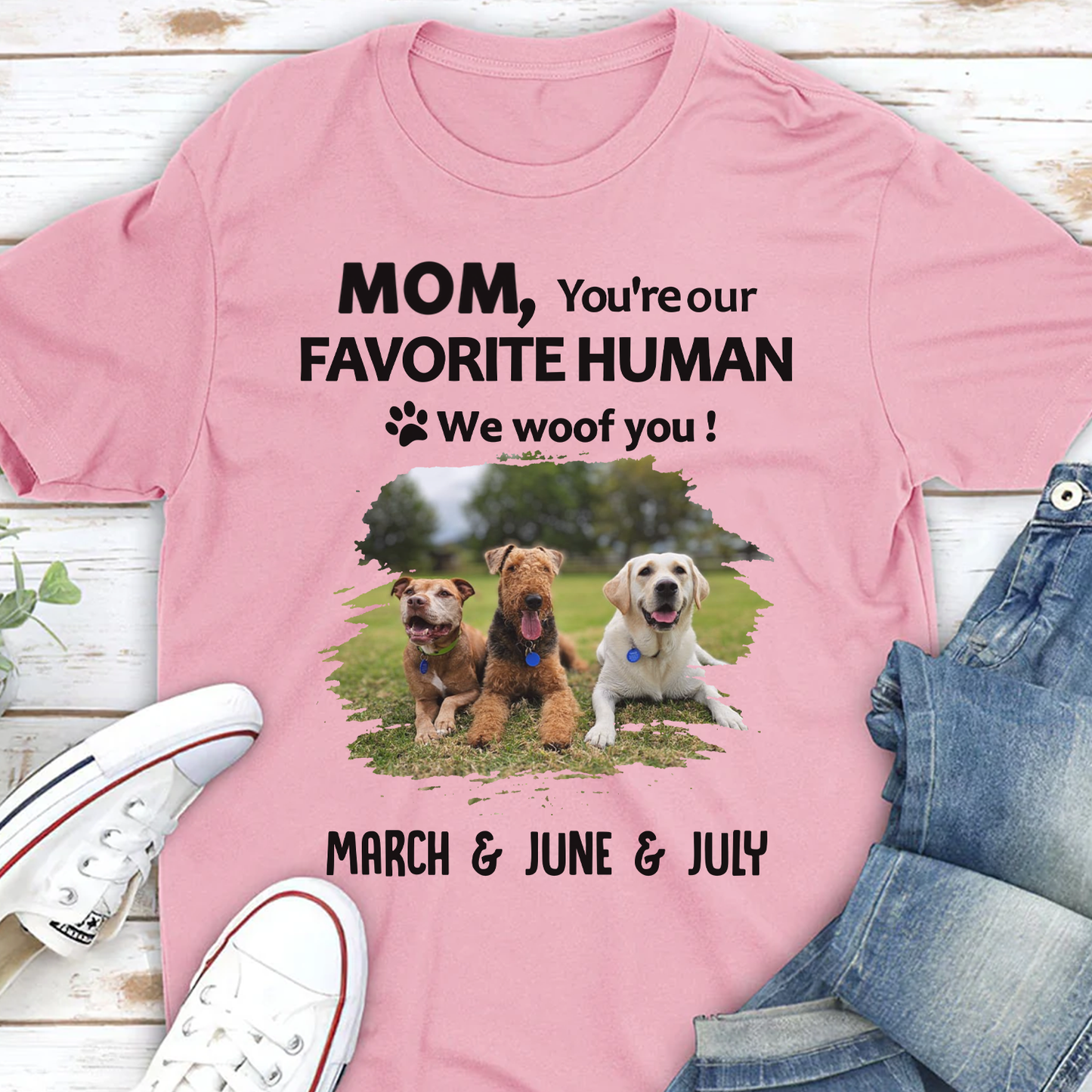 Miah1501 Dad Mom You're My Favorite Human I Woof You-Personalized Custom T-shirt
