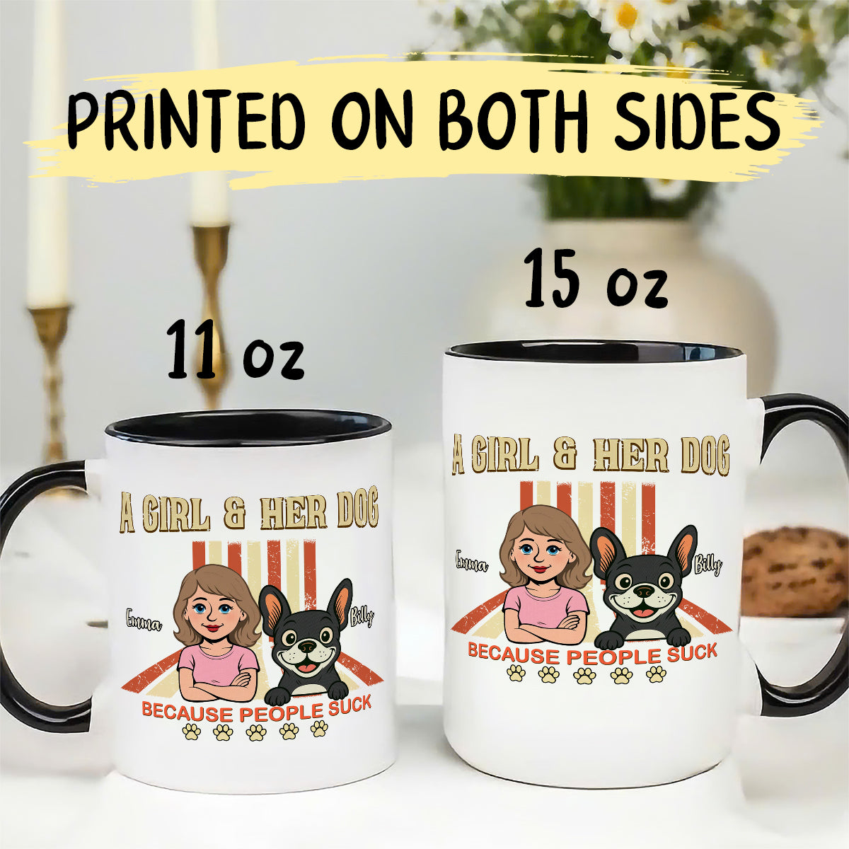 UPST14 A Girl And Her Dog Retro Style - Personalized White Mug Accent Mug