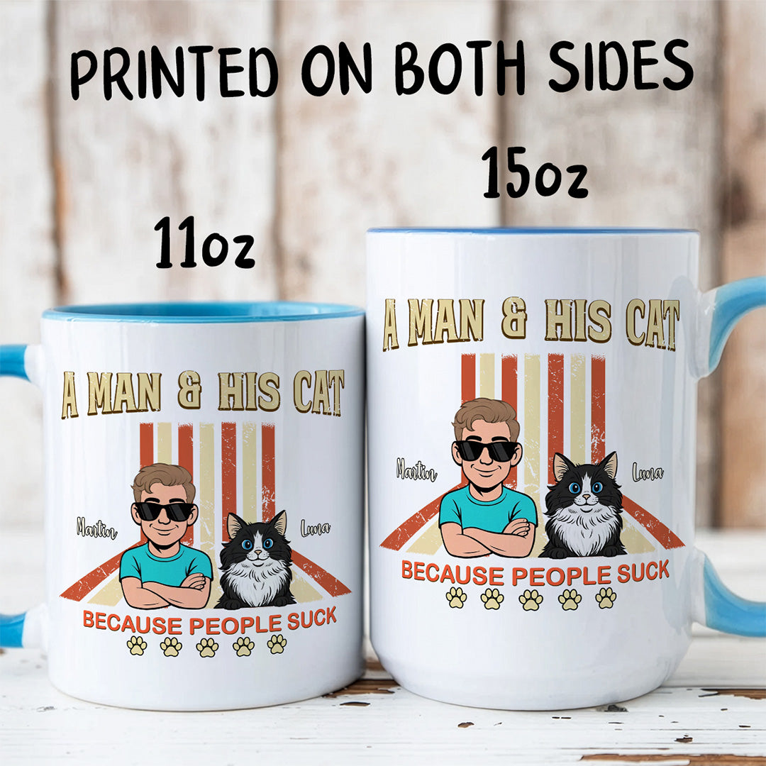 UPST34 A Man And His Cat Retro Style - Personalized White Mug Accent Mug