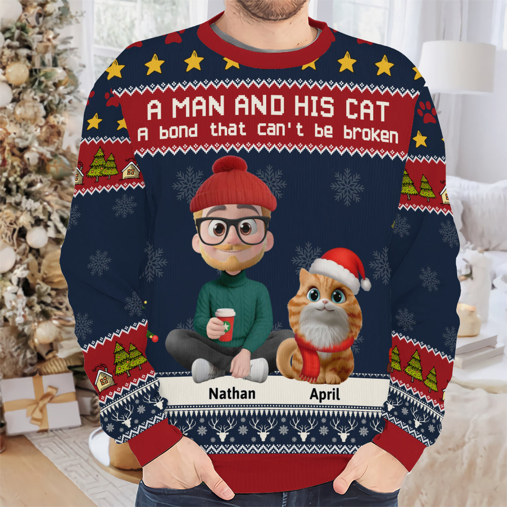 PSTS04 A Man And His Cat Xmas - Personalized Custom Sweater