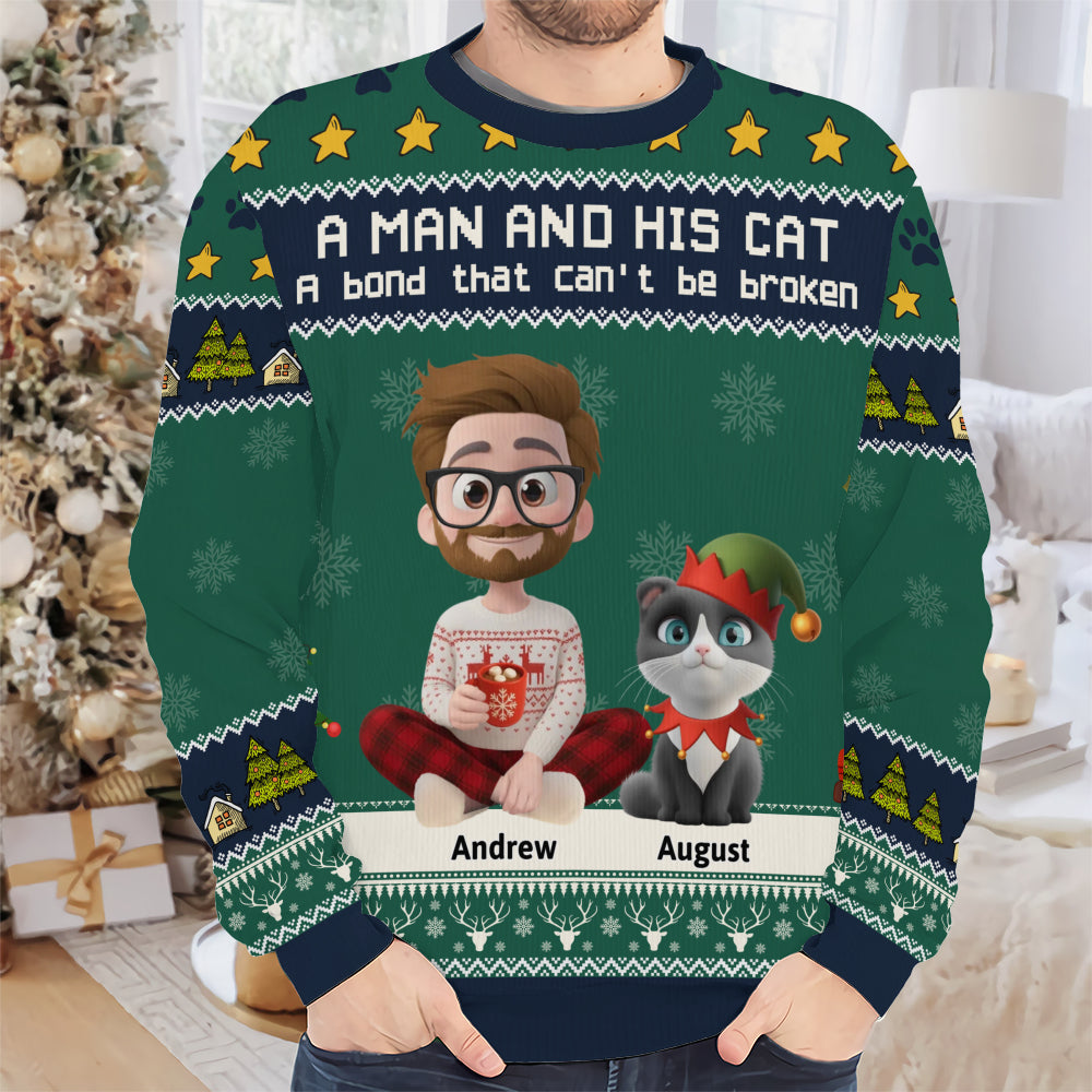 PSTS04 A Man And His Cat Xmas - Personalized Custom Sweater