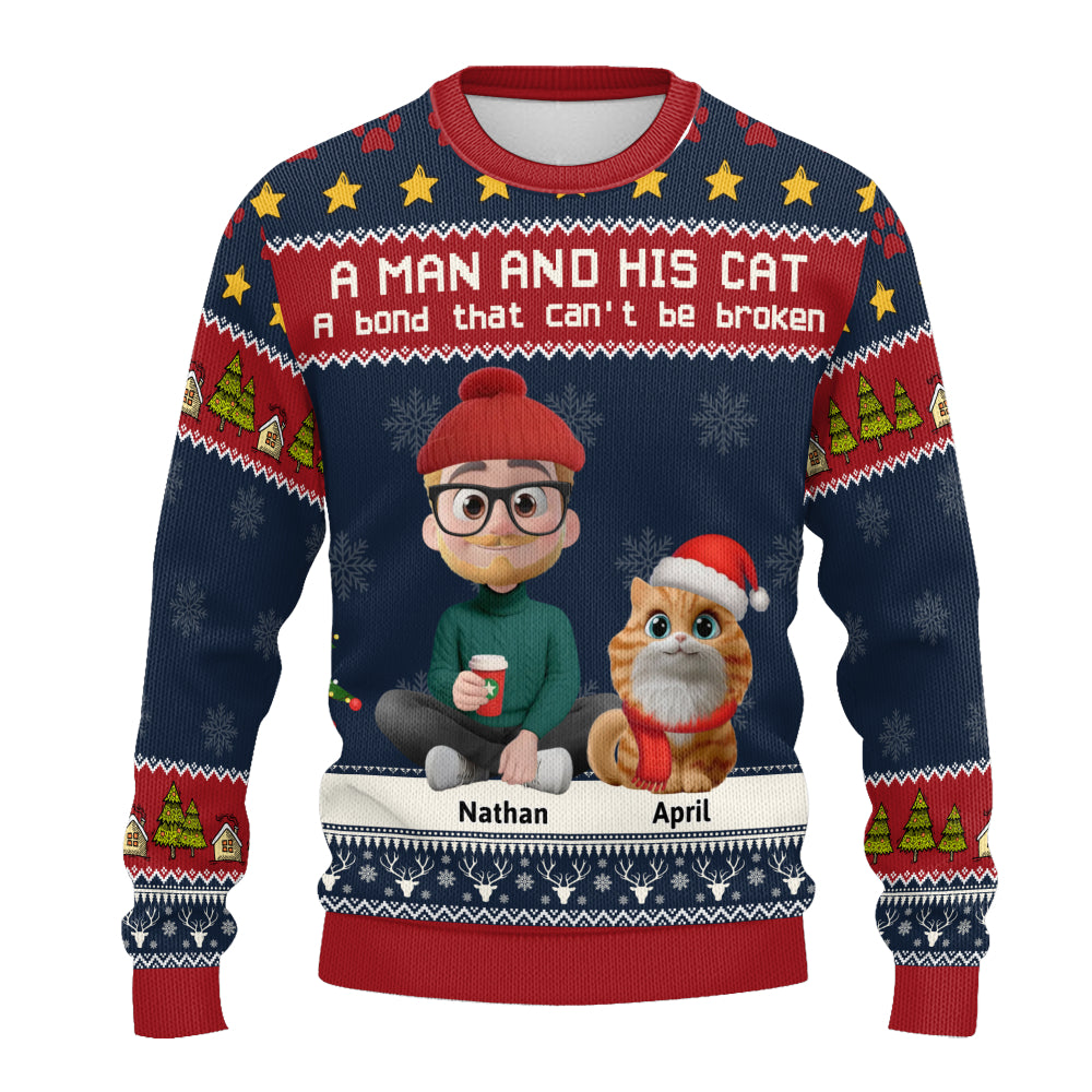 PSTS04 A Man And His Cat Xmas - Personalized Custom Sweater