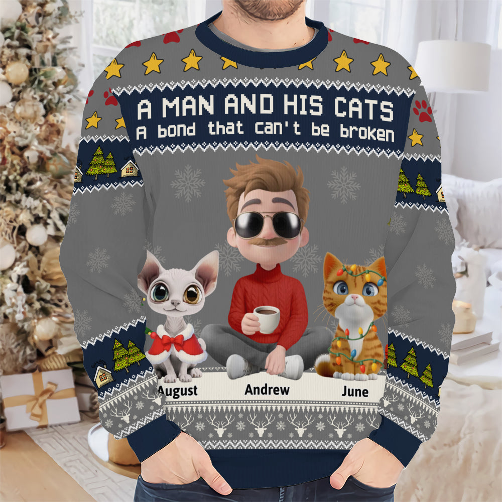 PSTS04 A Man And His Cat Xmas - Personalized Custom Sweater
