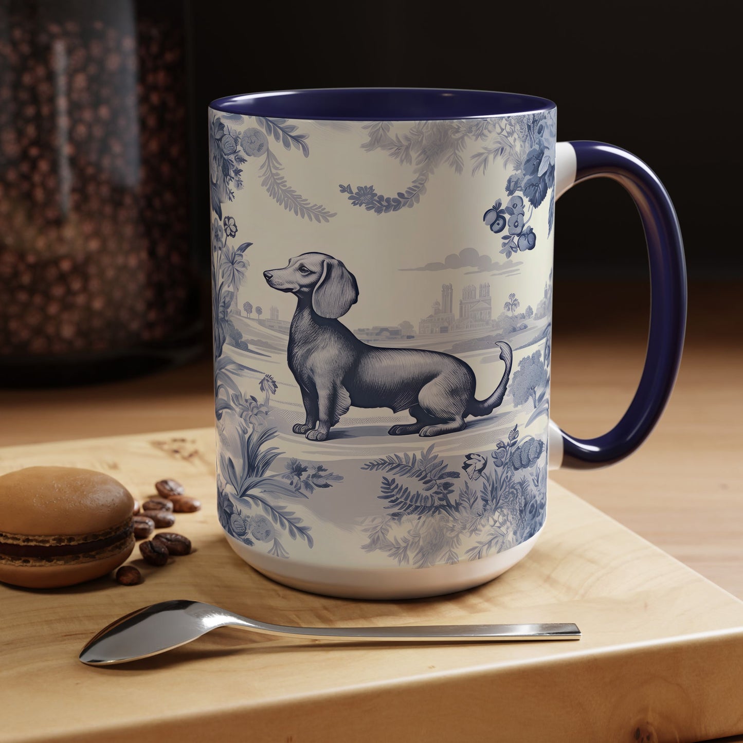 PST65 Toile De Jouy Style Dachshund Dog Lover - White Mug Accent Mug