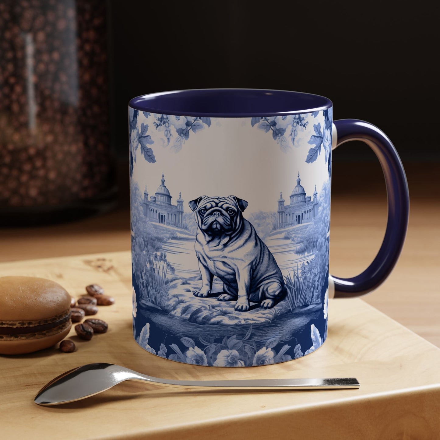 PST72 Toile De Jouy Style Pug Dog Lover - White Mug Accent Mug