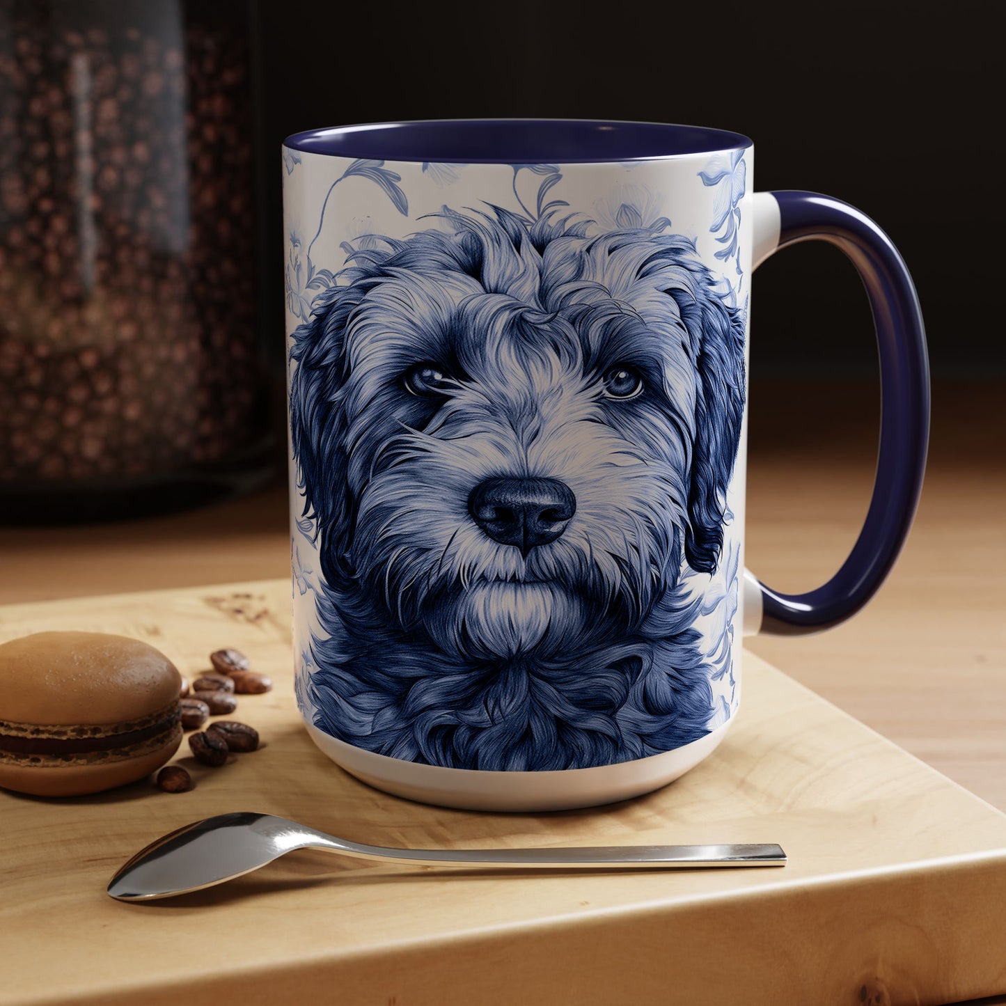 PST75 Toile De Jouy Style Doodle Dog Lover - White Mug Accent Mug