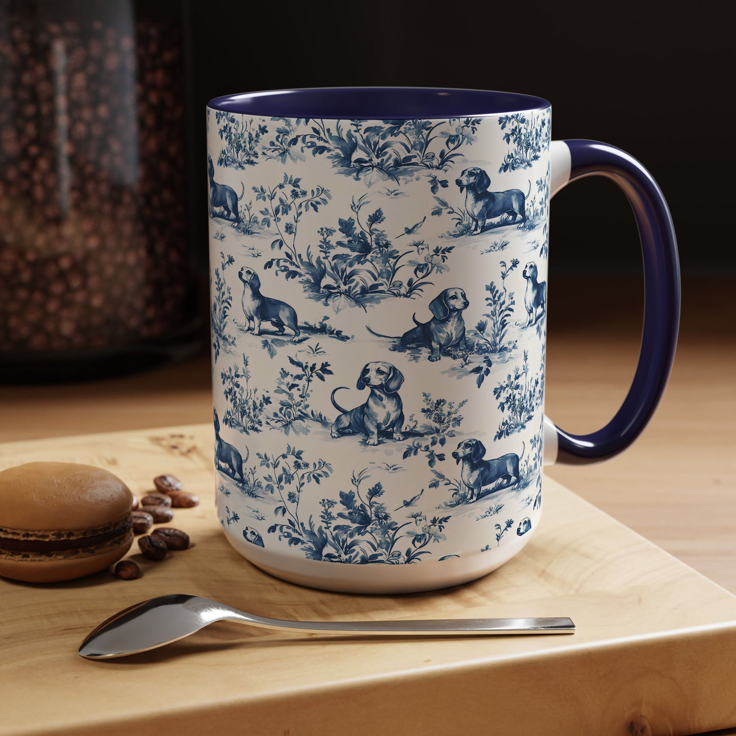 PST67 Toile De Jouy Style Dachshund Dog Lover - White Mug Accent Mug