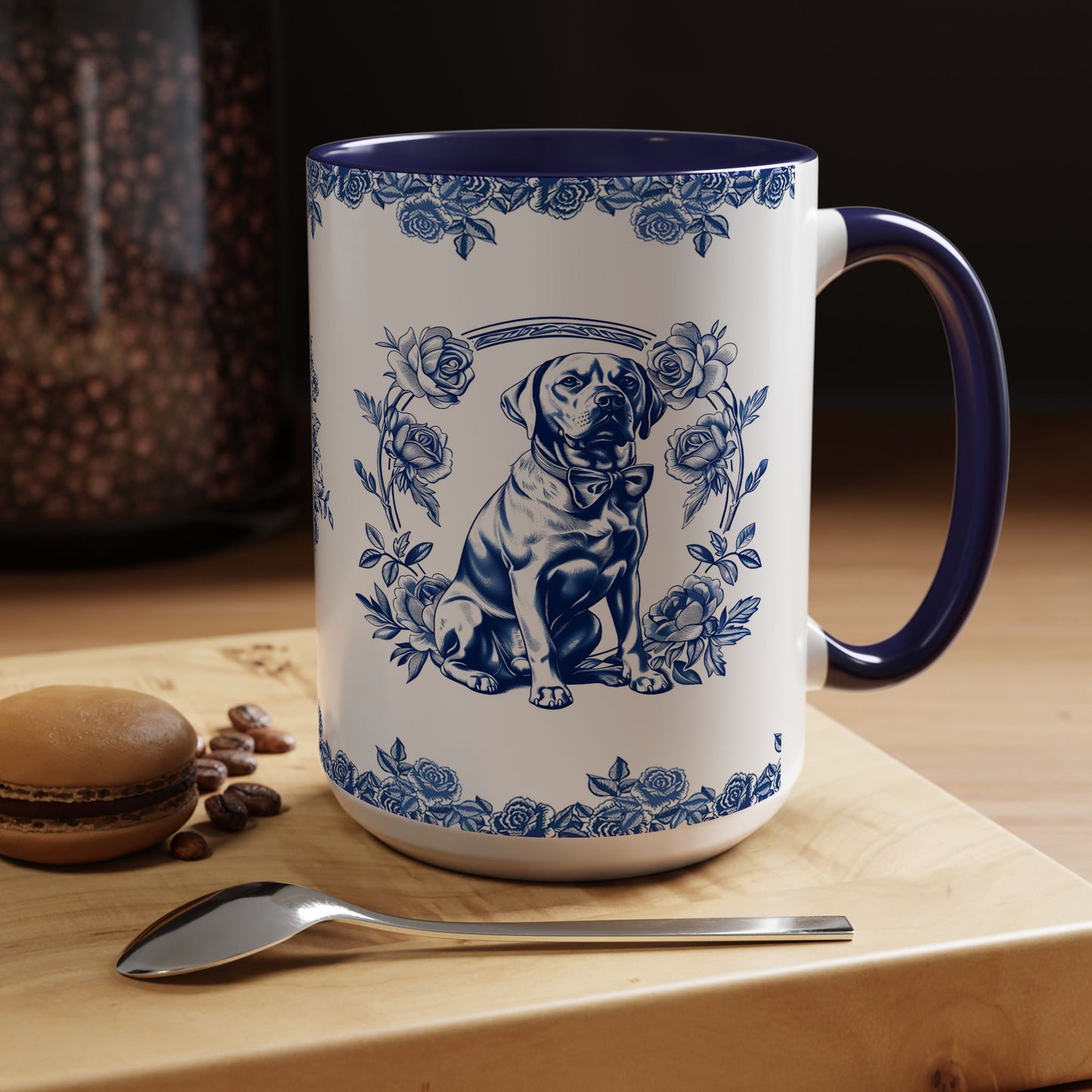 PST74 Toile De Jouy Style Rose Labrador Dog Lover - White Mug Accent Mug