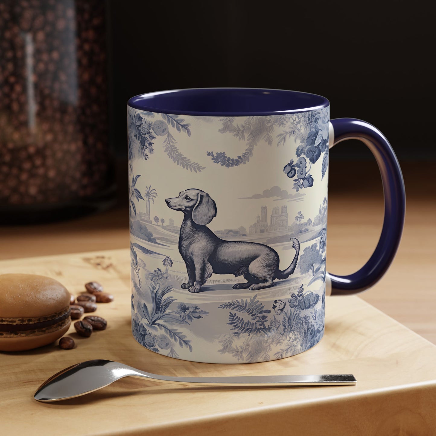 PST65 Toile De Jouy Style Dachshund Dog Lover - White Mug Accent Mug