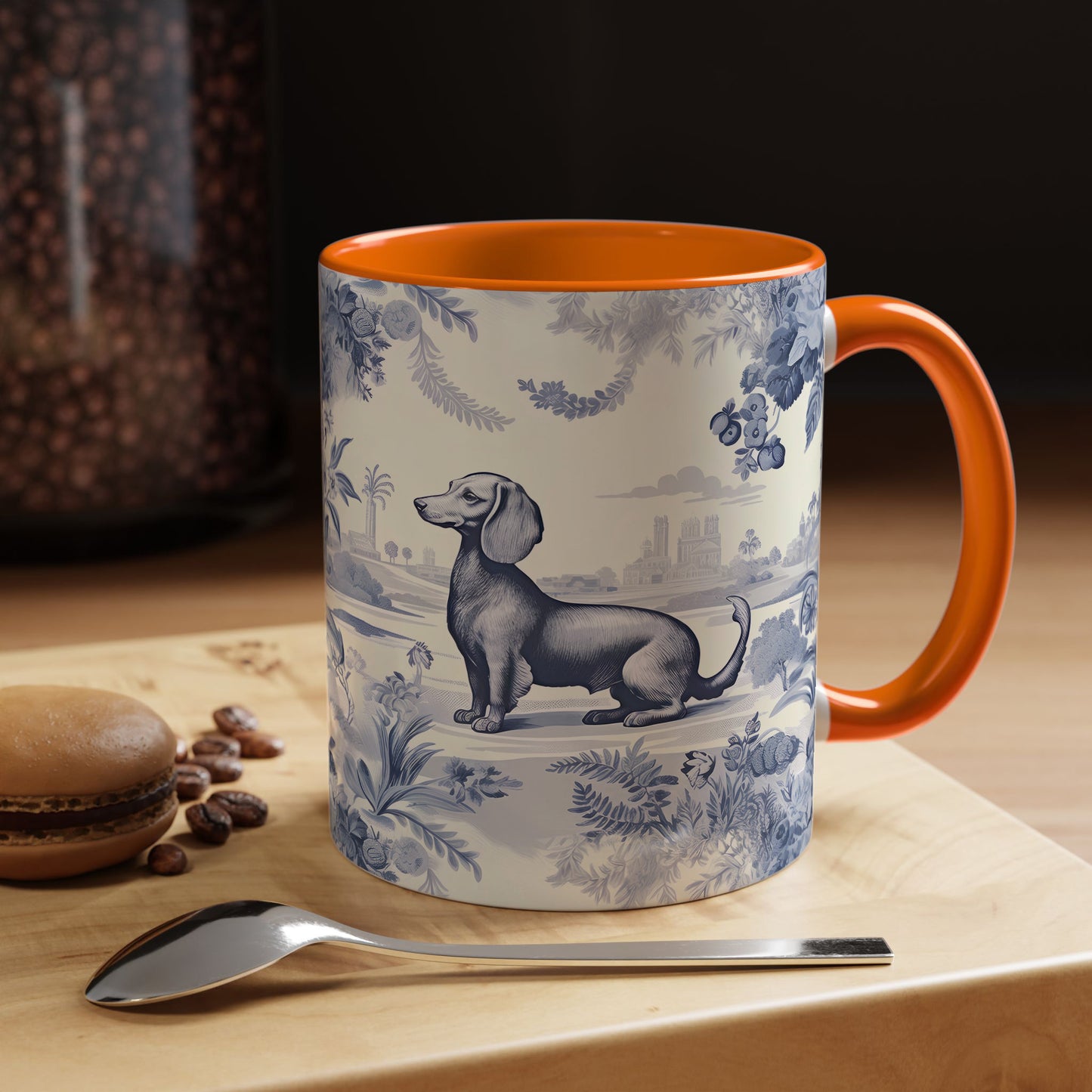 PST65 Toile De Jouy Style Dachshund Dog Lover - White Mug Accent Mug