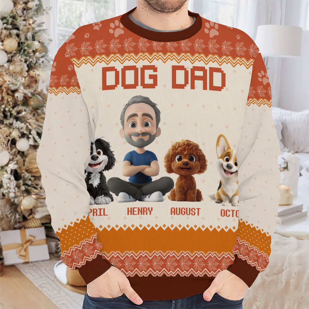 PSTS22 Dog Dad Autumn Leave 3D Cartoon Cute - Personalized Custom Sweater