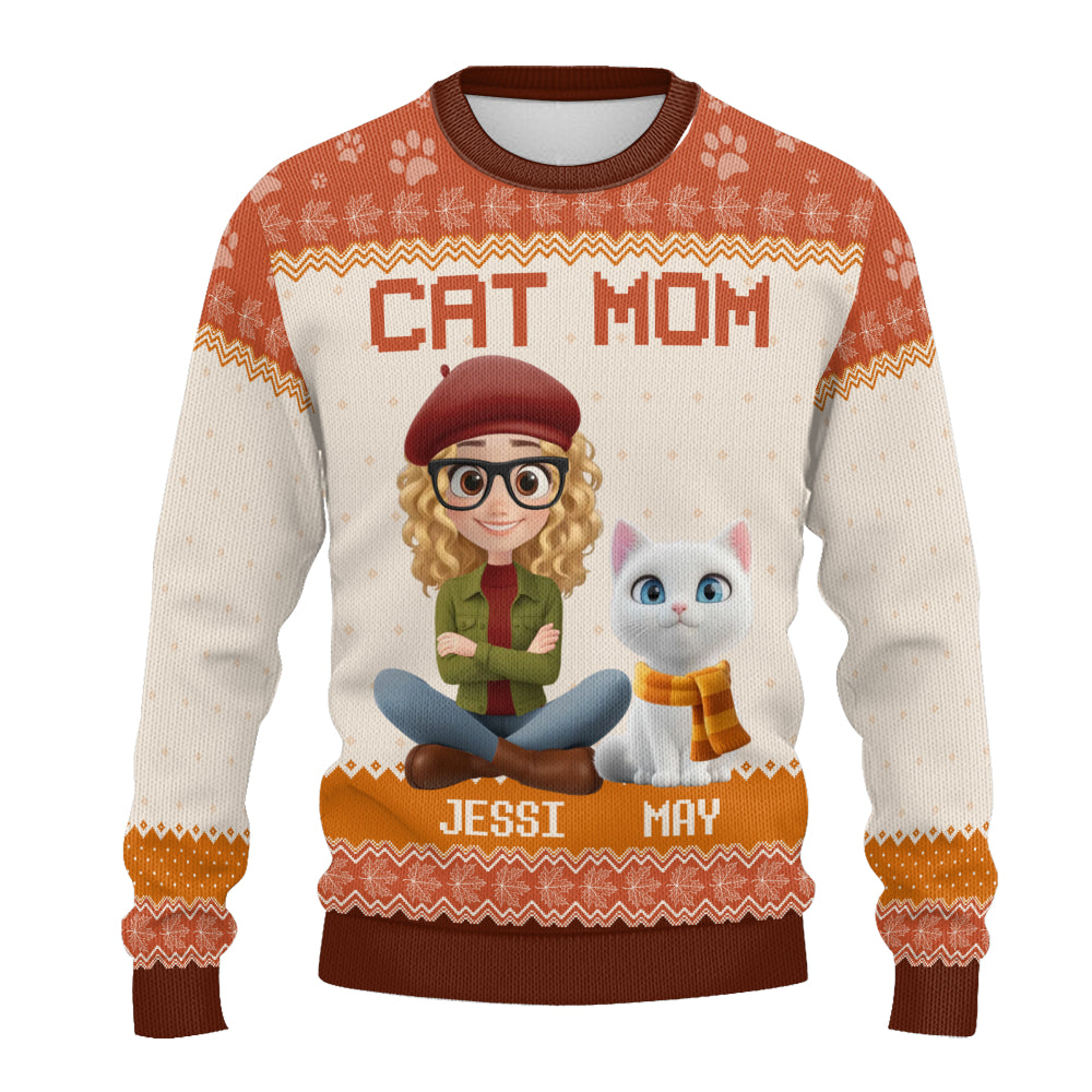 PSTS26 Cat Mom Mum Autumn Leave 3D Cartoon Dog Lover - Personalized Custom Sweater