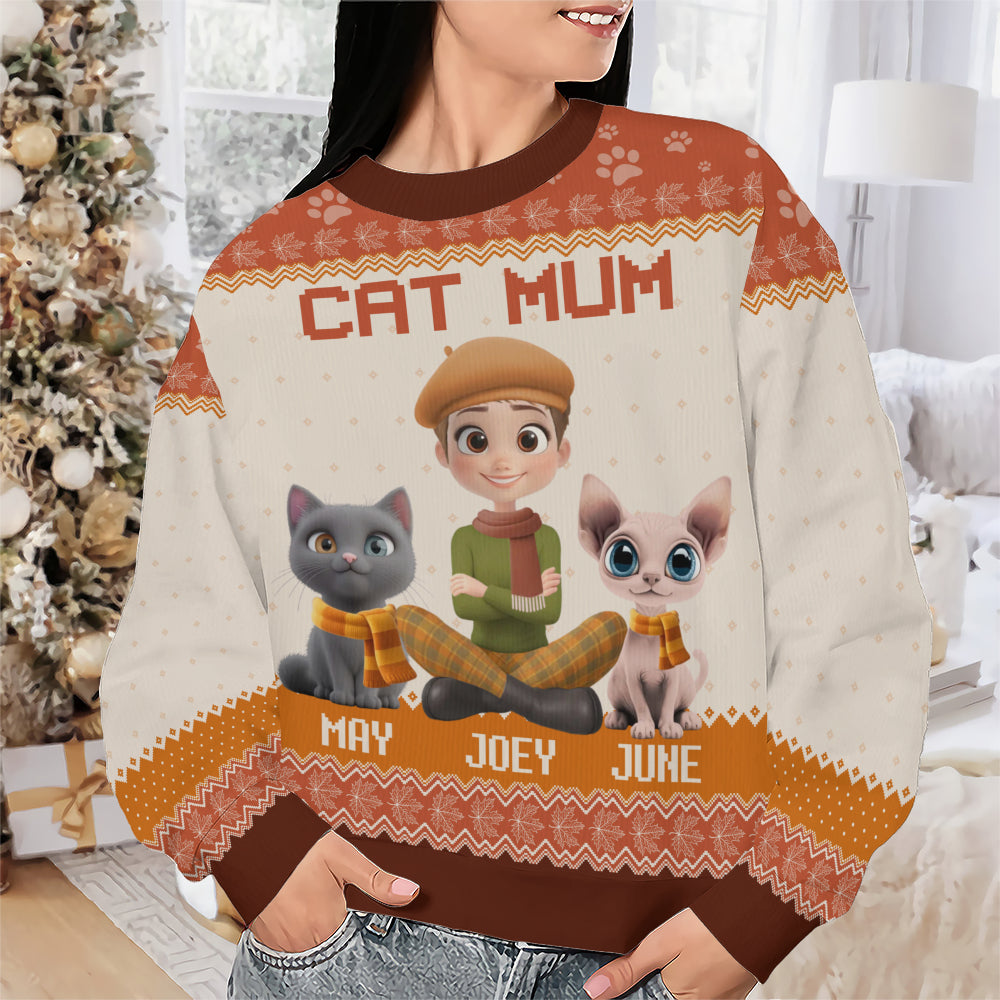 PSTS26 Cat Mom Mum Autumn Leave 3D Cartoon Dog Lover - Personalized Custom Sweater