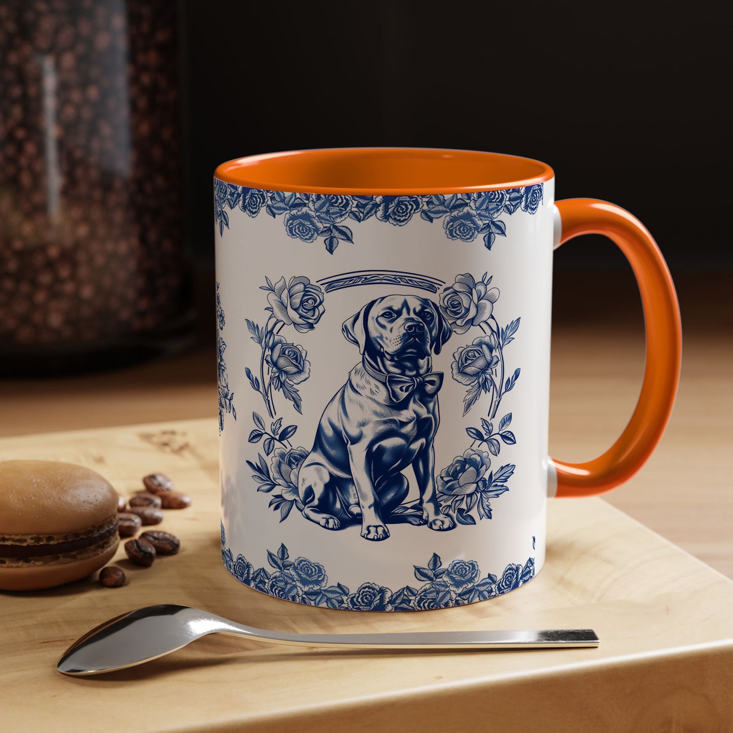 PST74 Toile De Jouy Style Rose Labrador Dog Lover - White Mug Accent Mug