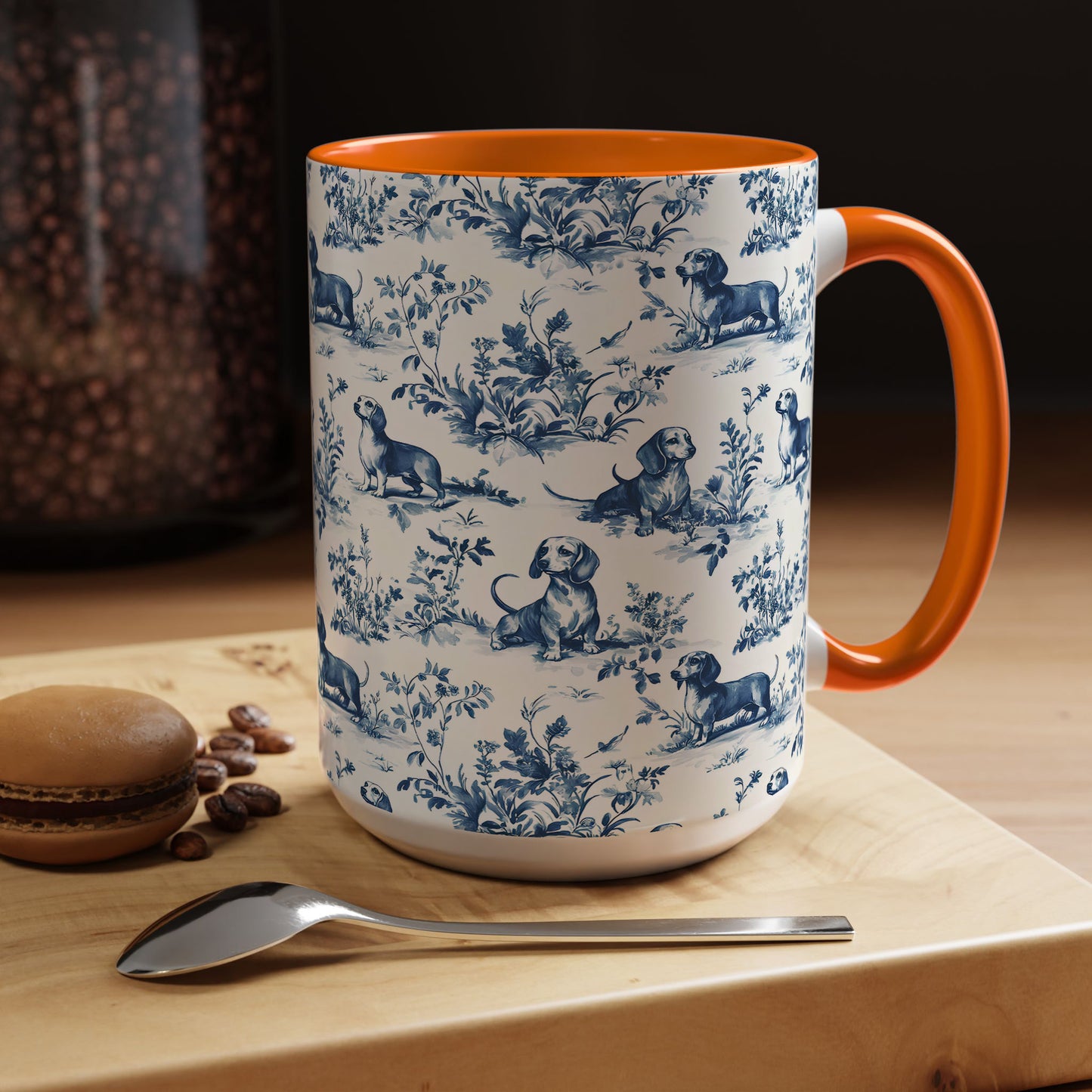 PST67 Toile De Jouy Style Dachshund Dog Lover - White Mug Accent Mug