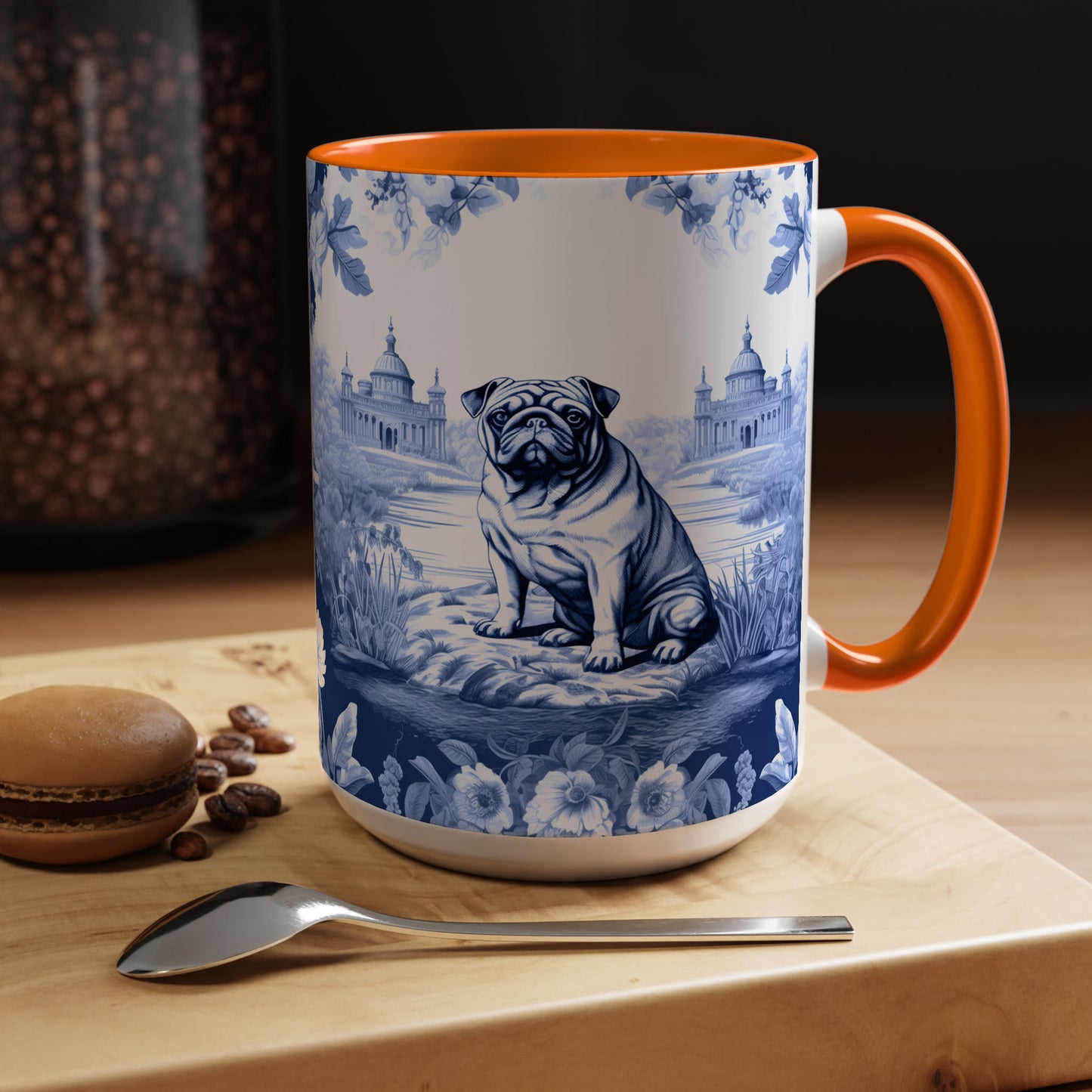 PST72 Toile De Jouy Style Pug Dog Lover - White Mug Accent Mug
