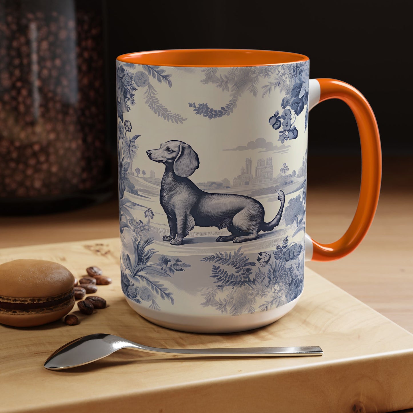 PST65 Toile De Jouy Style Dachshund Dog Lover - White Mug Accent Mug