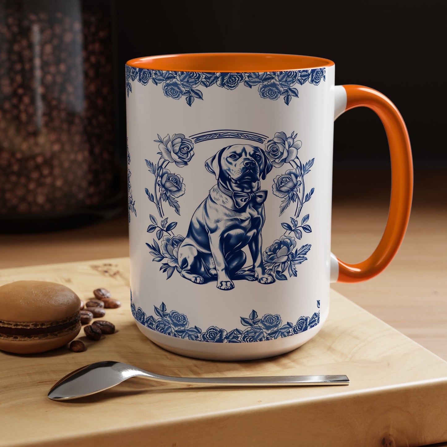 PST74 Toile De Jouy Style Rose Labrador Dog Lover - White Mug Accent Mug