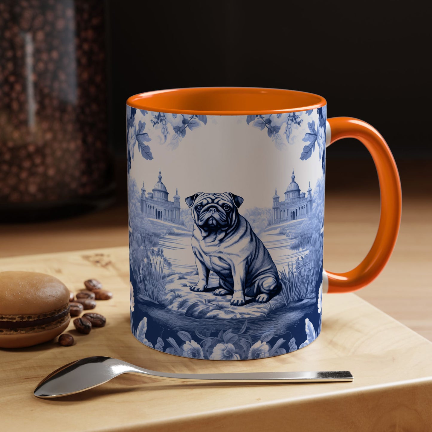 PST72 Toile De Jouy Style Pug Dog Lover - White Mug Accent Mug