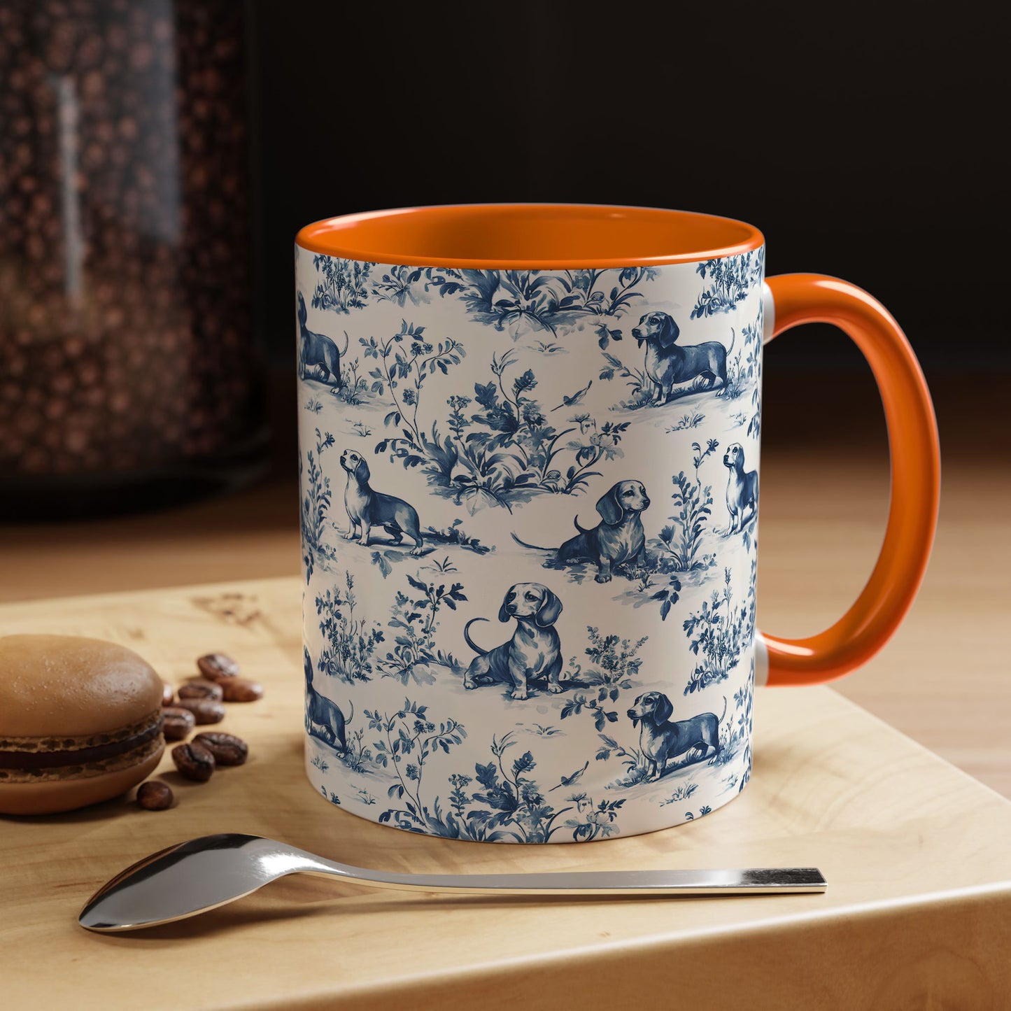 PST67 Toile De Jouy Style Dachshund Dog Lover - White Mug Accent Mug