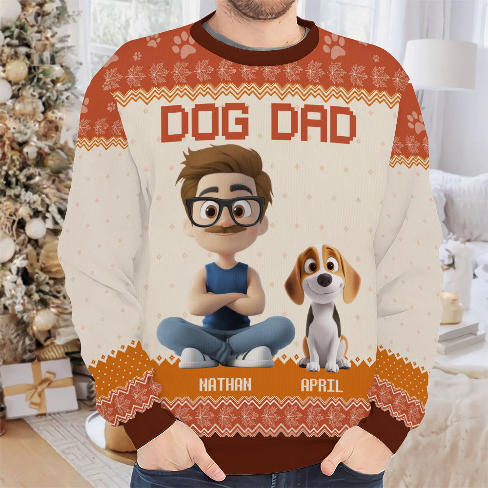 PSTS22 Dog Dad Autumn Leave 3D Cartoon Cute - Personalized Custom Sweater