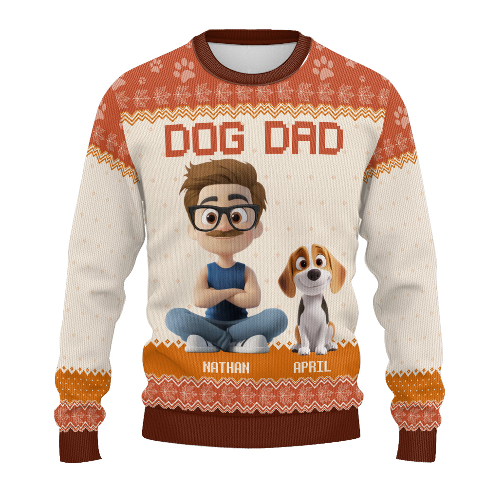 PSTS22 Dog Dad Autumn Leave 3D Cartoon Cute - Personalized Custom Sweater