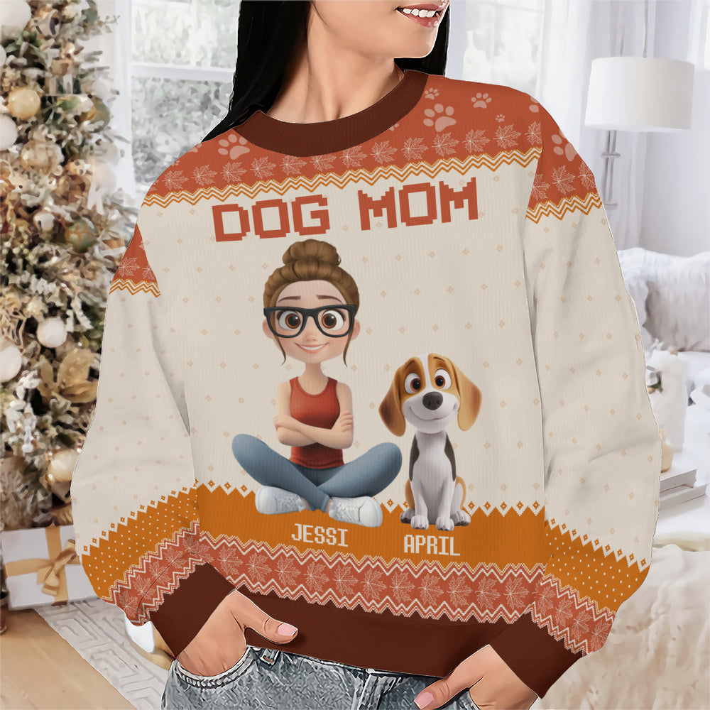 PSTS21 Dog Mom Mum Autumn Leave 3D Cartoon Cute - Personalized Custom Sweater