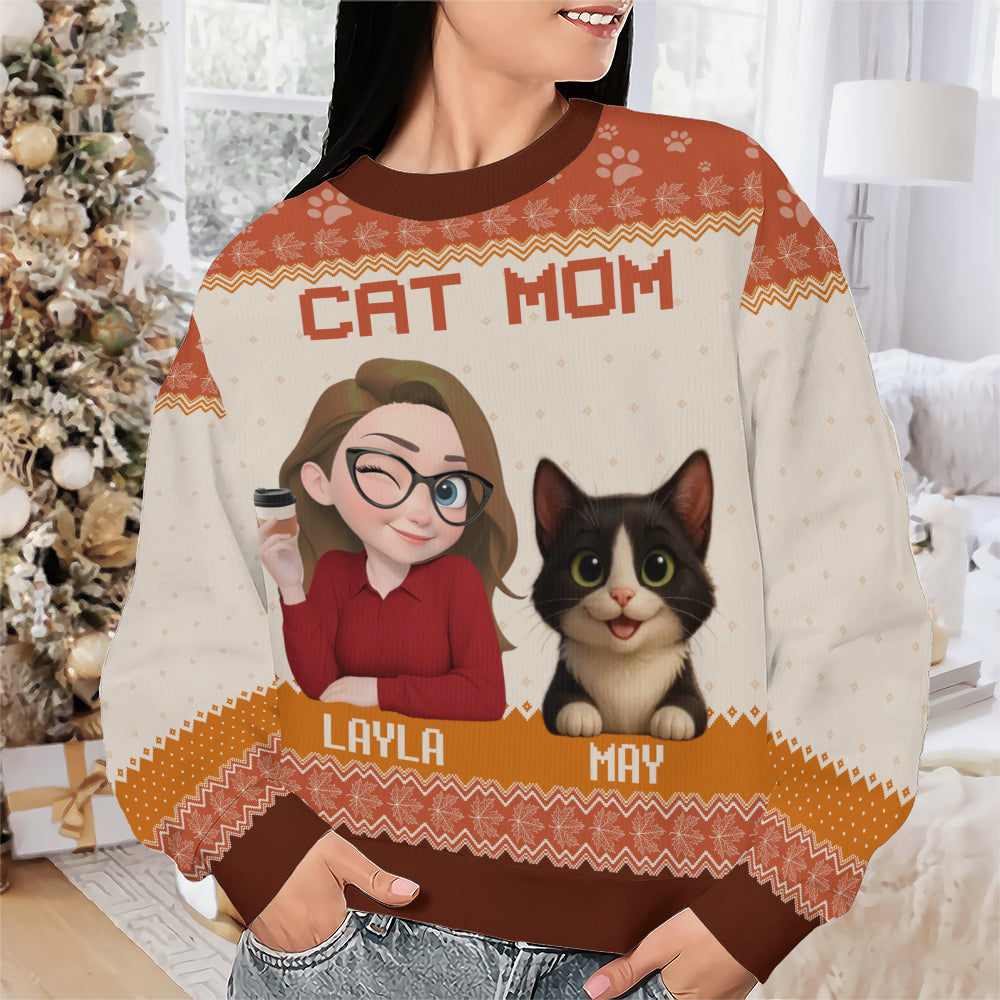 PSTS24 Cat Mom Mum Pack 3D Autumn Leave - Personalized Custom Sweater