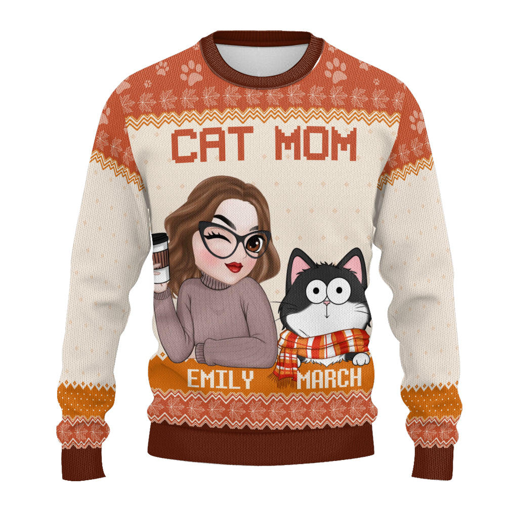 PSTS23 Cat Mom Mum Autumn Leave - Personalized Custom Sweater