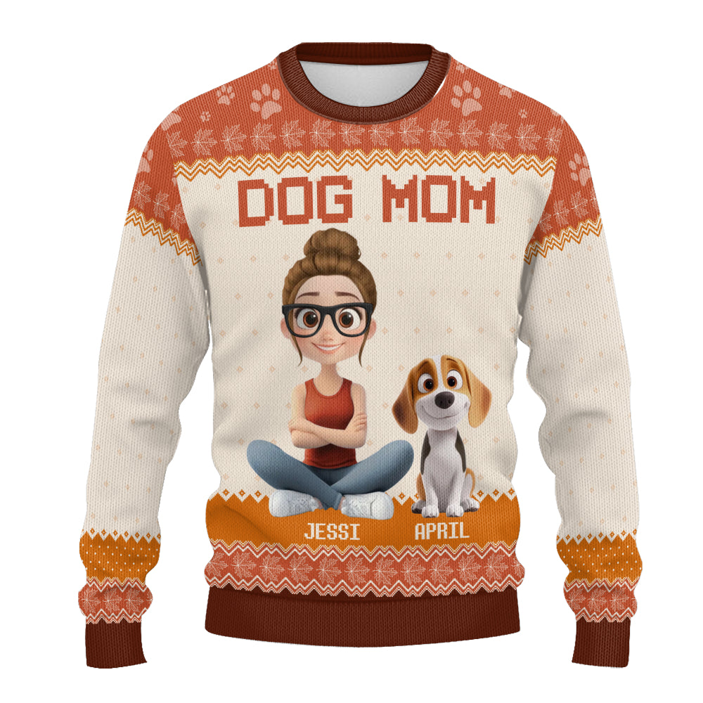 PSTS21 Dog Mom Mum Autumn Leave 3D Cartoon Cute - Personalized Custom Sweater