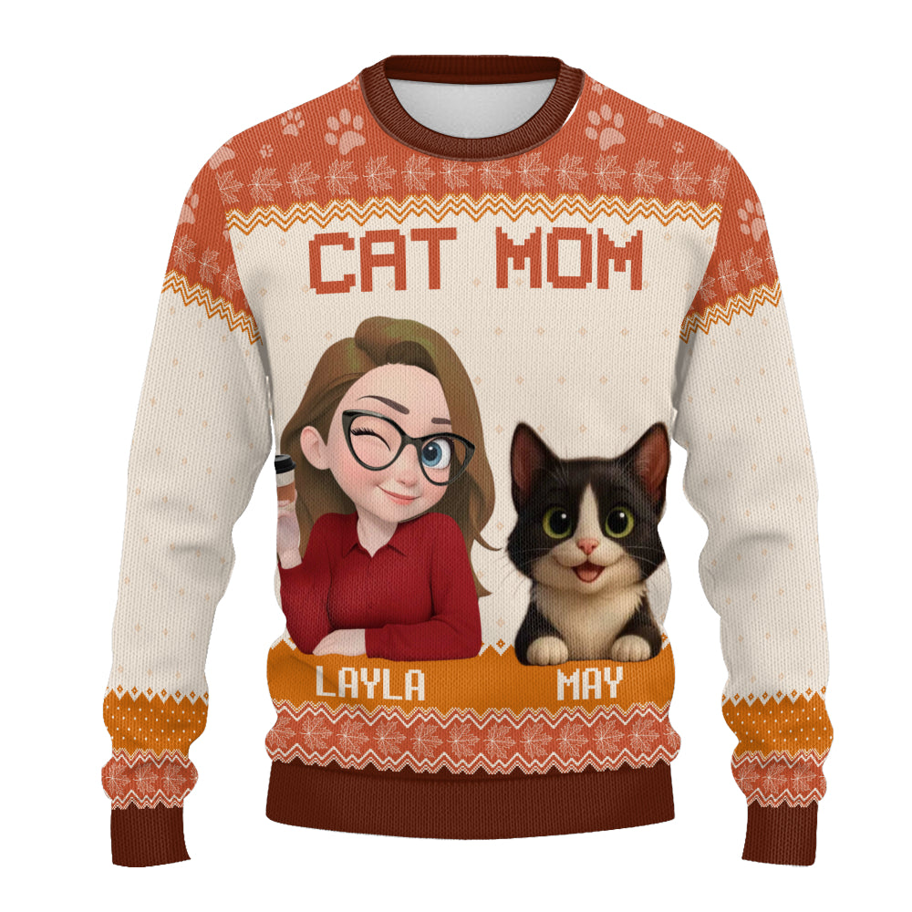 PSTS24 Cat Mom Mum Pack 3D Autumn Leave - Personalized Custom Sweater