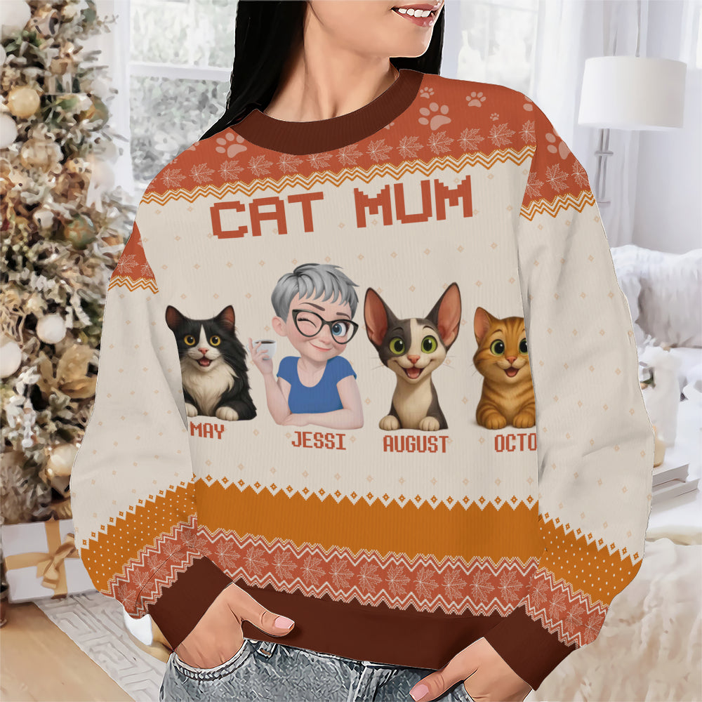 PSTS24 Cat Mom Mum Pack 3D Autumn Leave - Personalized Custom Sweater