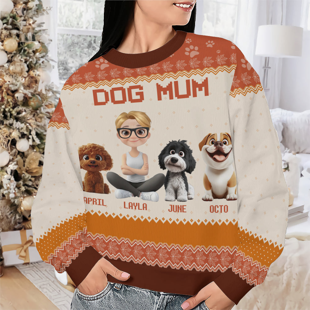 PSTS21 Dog Mom Mum Autumn Leave 3D Cartoon Cute - Personalized Custom Sweater