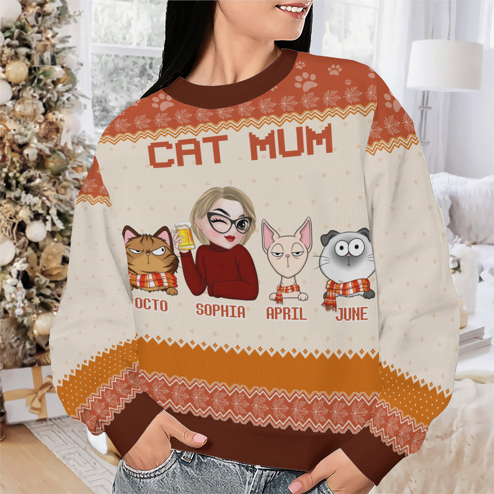PSTS23 Cat Mom Mum Autumn Leave - Personalized Custom Sweater