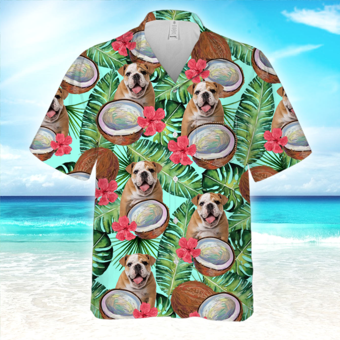 PSH11 Personalized Photo Upload Dog Lover Tropical Coconut Custom Hawaiian Shirt