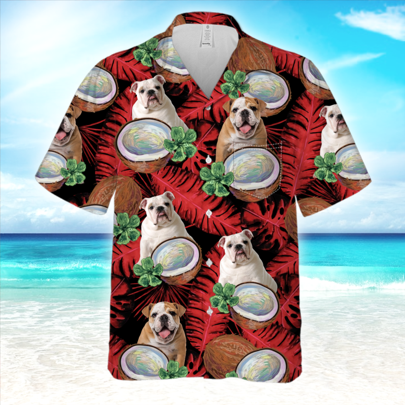 PSH11 Personalized Photo Upload Dog Lover Tropical Coconut Custom Hawaiian Shirt