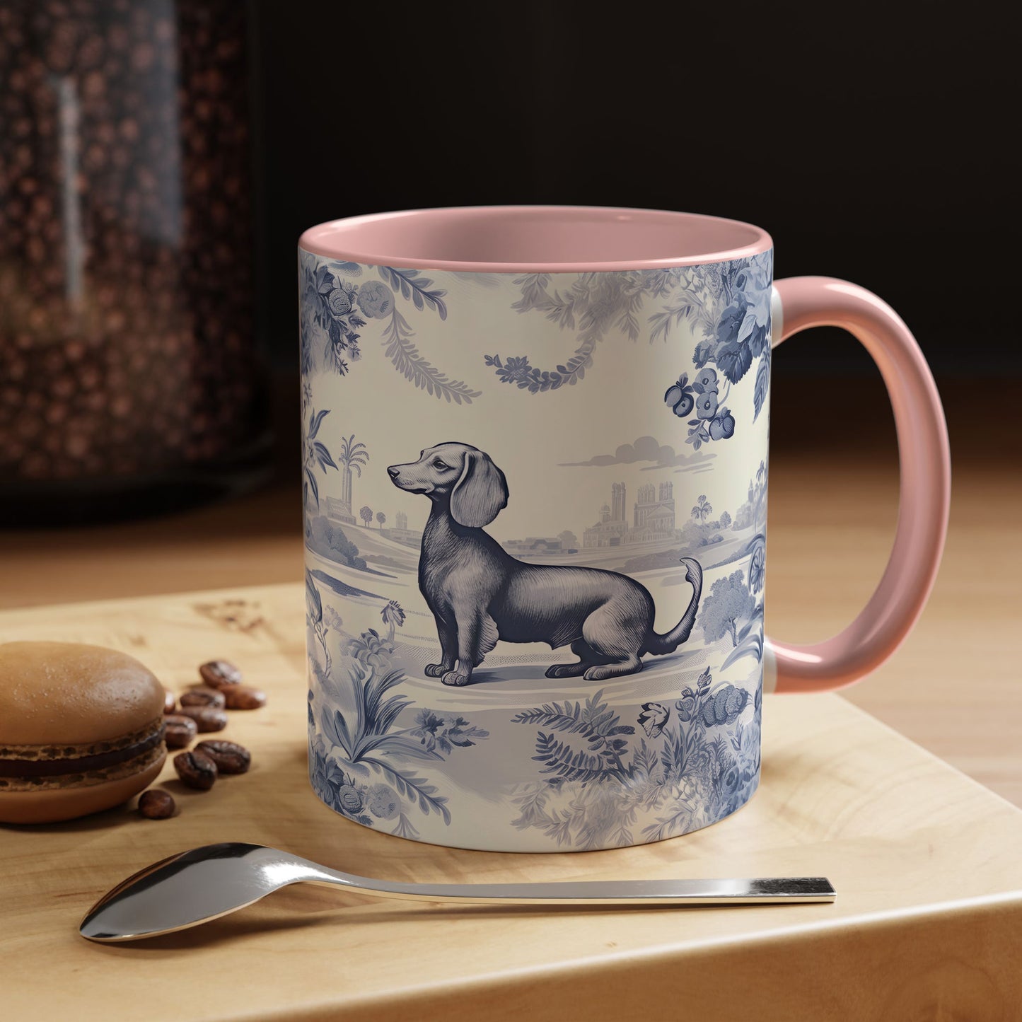 PST65 Toile De Jouy Style Dachshund Dog Lover - White Mug Accent Mug