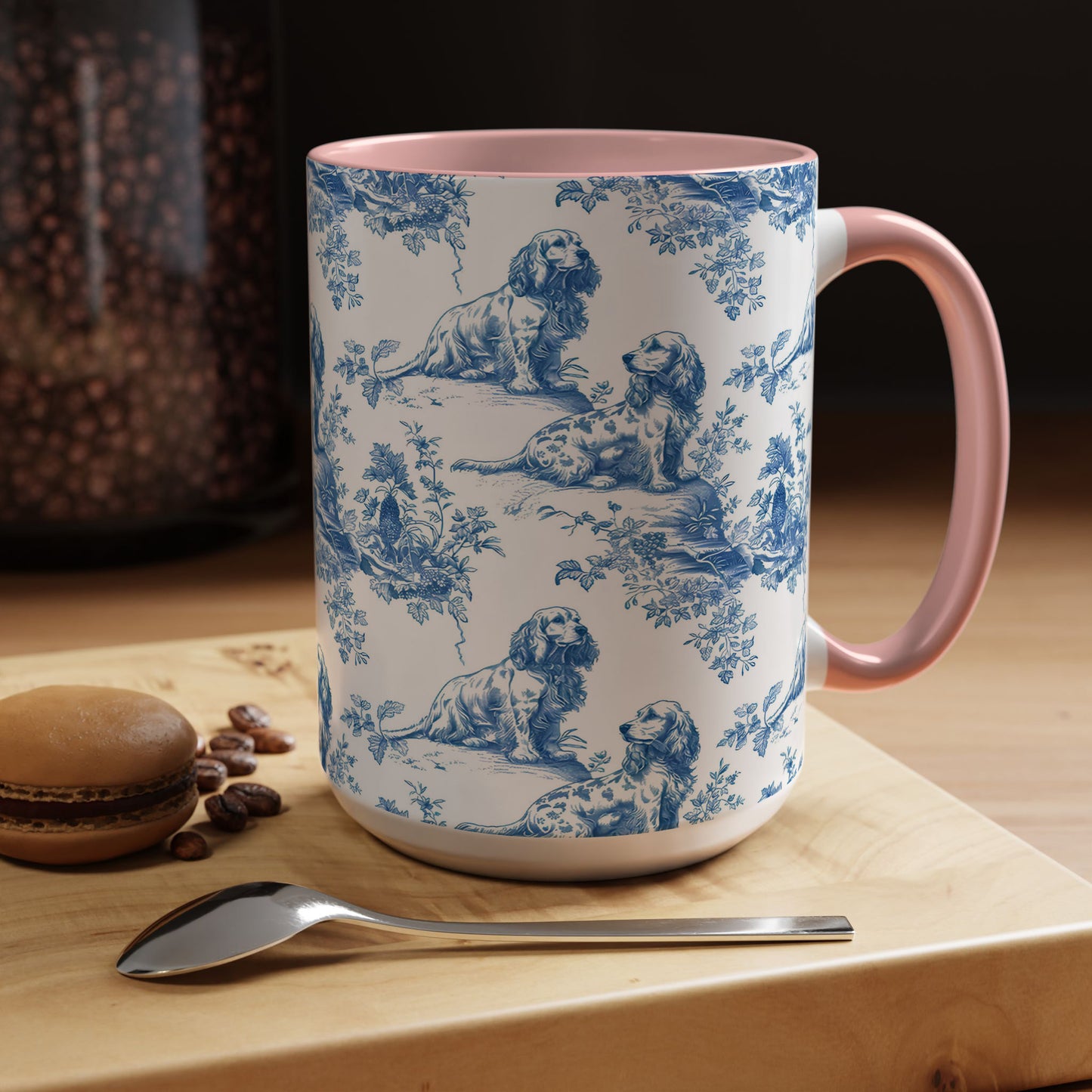 PST71 Toile De Jouy Style Cocker Spaniel Dog Lover - White Mug Accent Mug