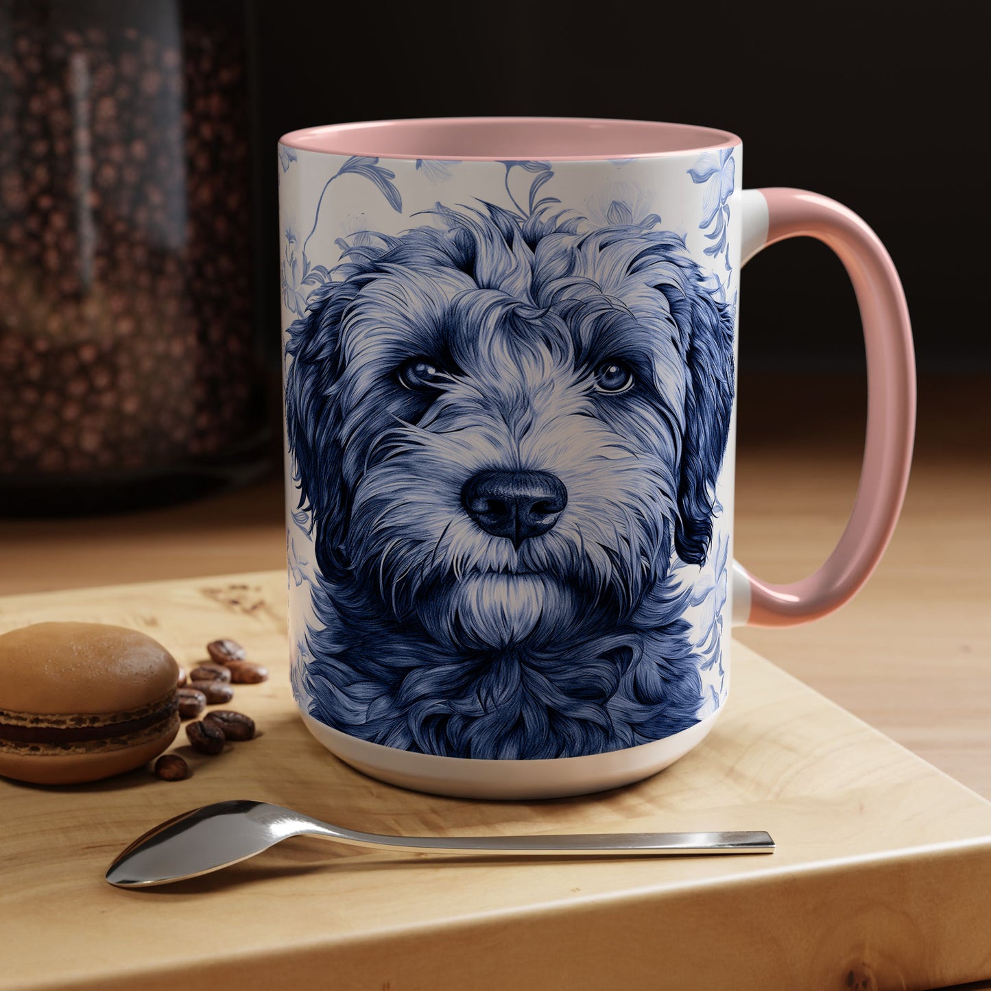 PST75 Toile De Jouy Style Doodle Dog Lover - White Mug Accent Mug