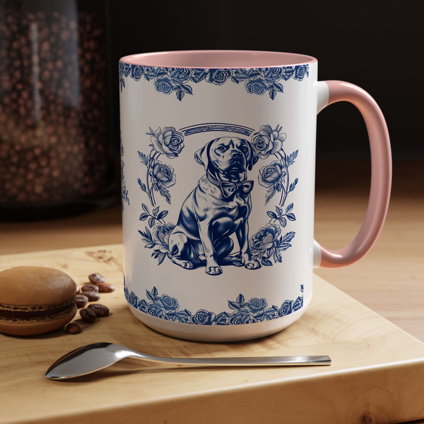 PST74 Toile De Jouy Style Rose Labrador Dog Lover - White Mug Accent Mug