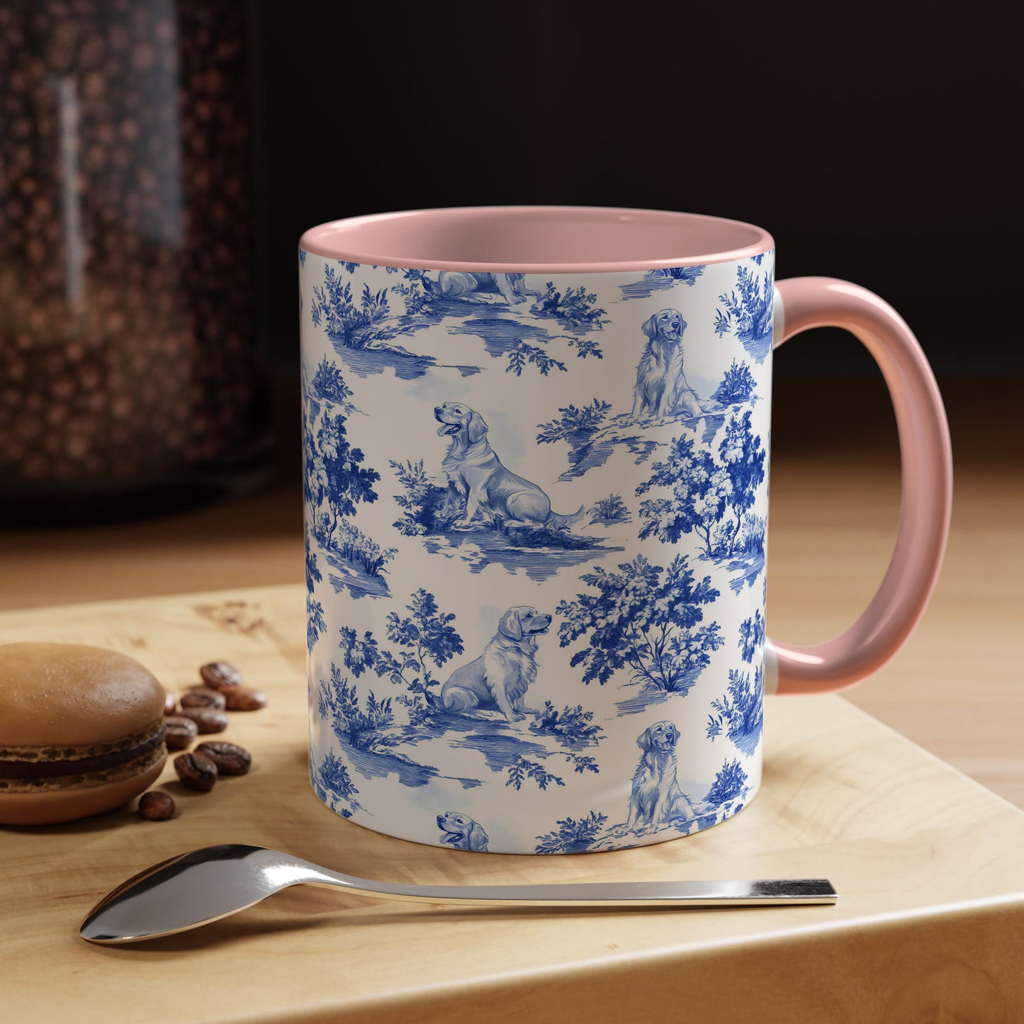 PST66 Toile De Jouy Style Golden Retriever Dog Lover - White Mug Accent Mug