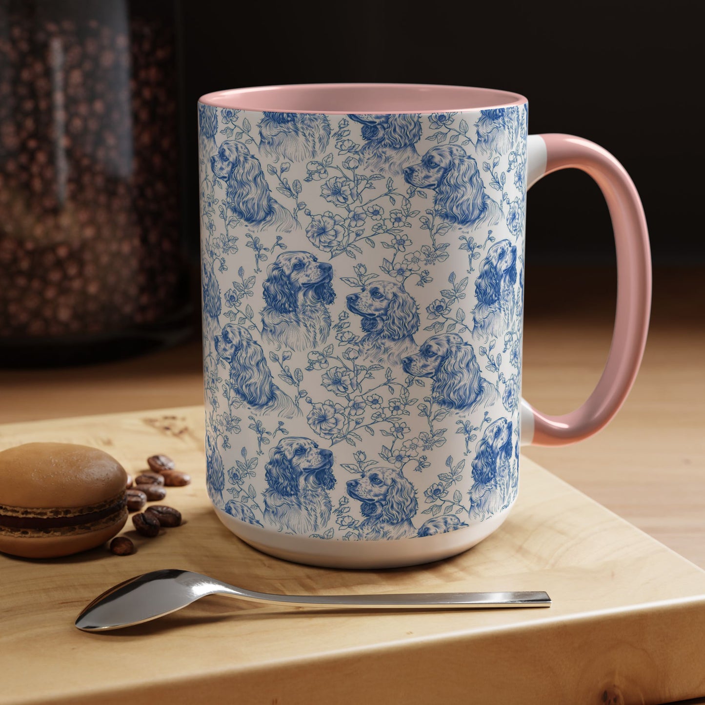 PST70 Toile De Jouy Style Cocker Spaniel Dog Lover - White Mug Accent Mug